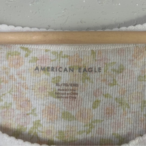 American Eagle Outfitters Floral Tank Top Cream Orange Lightweight Summer Ribbed - Picture 2 of 5